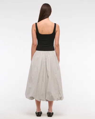 Abercrombie & Fitch Mixed Fabric Bubble Hem Midi Dress In Gray