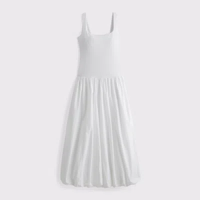 Abercrombie & Fitch Mixed Fabric Bubble Hem Midi Dress In White