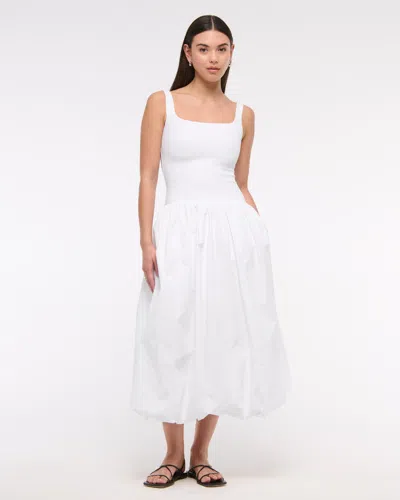 Abercrombie & Fitch Mixed Fabric Bubble Hem Midi Dress In White