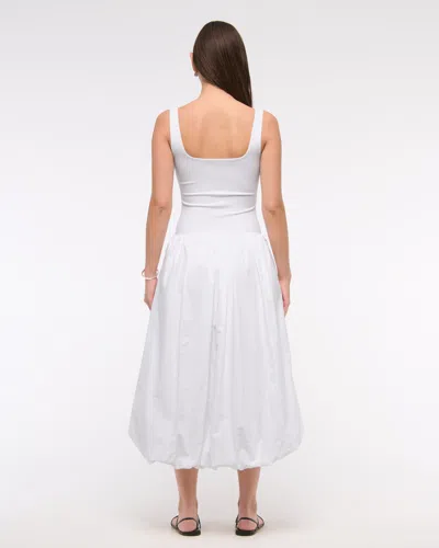 Abercrombie & Fitch Mixed Fabric Bubble Hem Midi Dress In White