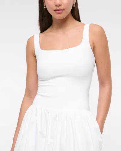 Abercrombie & Fitch Mixed Fabric Bubble Hem Midi Dress In White
