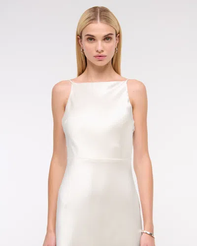 Abercrombie & Fitch High-neck Crinkle Satin Maxi Dress In White