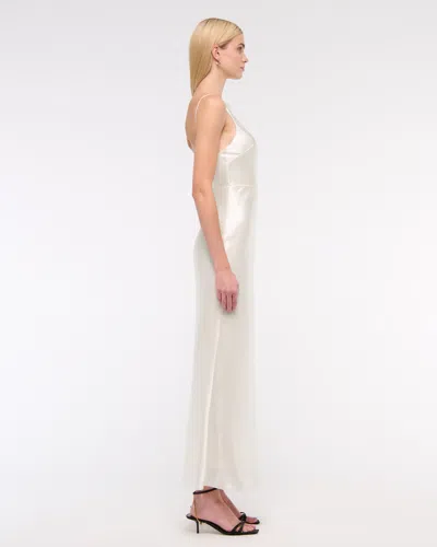 Abercrombie & Fitch High-neck Crinkle Satin Maxi Dress In White
