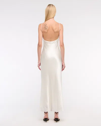 Abercrombie & Fitch High-neck Crinkle Satin Maxi Dress In White