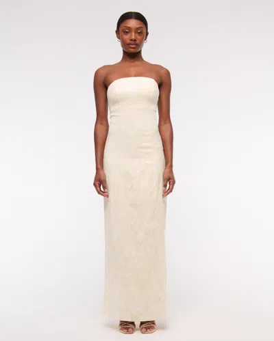 Abercrombie & Fitch Strapless Floral Textured Maxi Dress In White