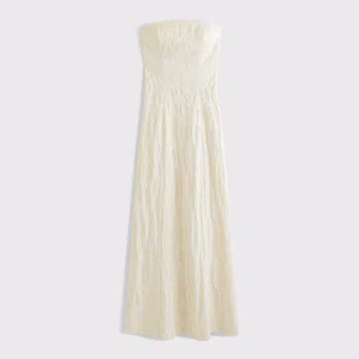 Abercrombie & Fitch Strapless Floral Textured Maxi Dress In White