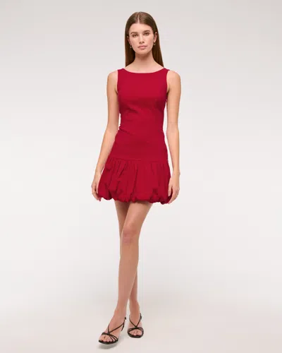 Abercrombie & Fitch High-neck Bubble Hem Mini Dress In Red