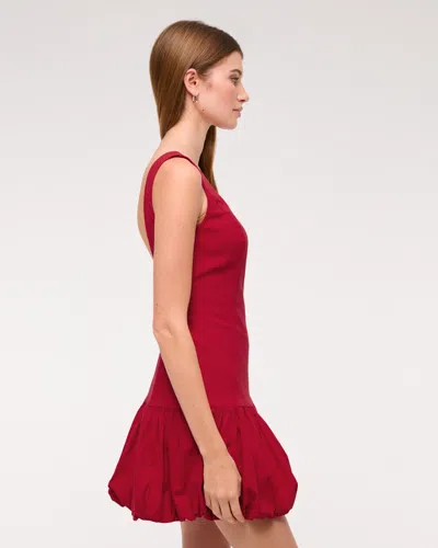 Abercrombie & Fitch High-neck Bubble Hem Mini Dress In Red