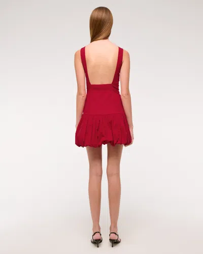 Abercrombie & Fitch High-neck Bubble Hem Mini Dress In Red