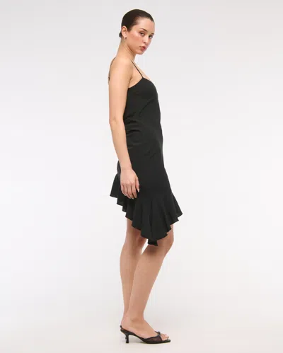 Abercrombie & Fitch Asymmetrical Clasp-back Midi Dress In Black