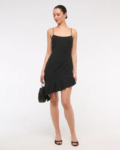 Abercrombie & Fitch Asymmetrical Clasp-back Midi Dress In Black