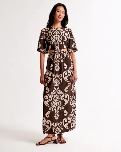 Abercrombie & Fitch Short-sleeve Cutout Maxi Dress In Brown