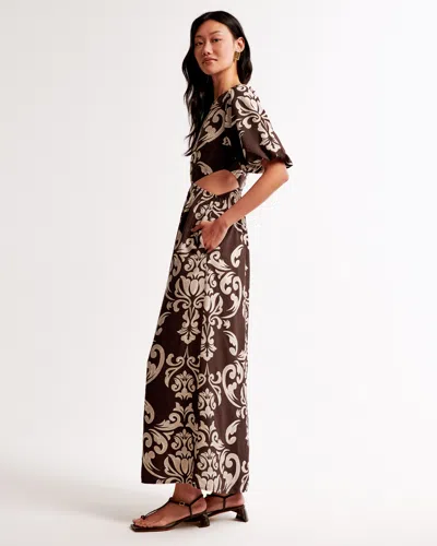 Abercrombie & Fitch Short-sleeve Cutout Maxi Dress In Brown