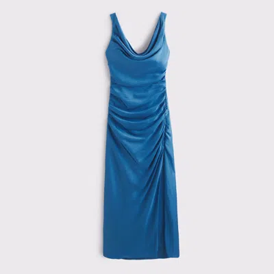Abercrombie & Fitch Cowl Neck Draped Maxi Dress In Blue
