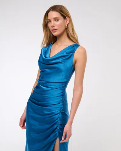 Abercrombie & Fitch Cowl Neck Draped Maxi Dress In Blue