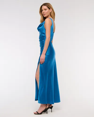 Abercrombie & Fitch Cowl Neck Draped Maxi Dress In Blue