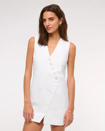 Abercrombie & Fitch Linen-blend V-neck Button Mini Dress In White