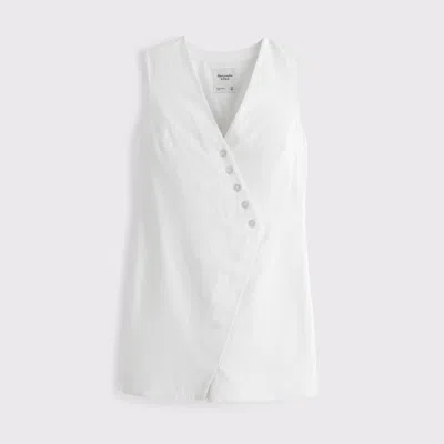 Abercrombie & Fitch Linen-blend V-neck Button Mini Dress In White