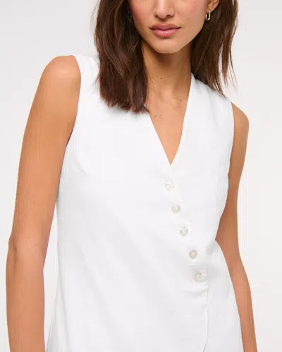Abercrombie & Fitch Linen-blend V-neck Button Mini Dress In White