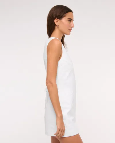 Abercrombie & Fitch Linen-blend V-neck Button Mini Dress In White