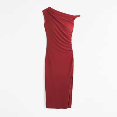 Abercrombie & Fitch Asymmetrical Draped Maxi Dress In Red
