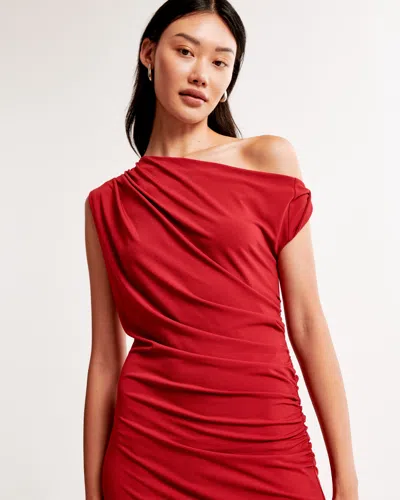 Abercrombie & Fitch Asymmetrical Draped Maxi Dress In Red