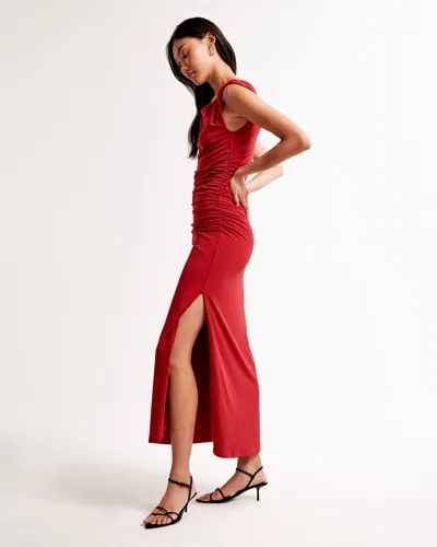 Abercrombie & Fitch Asymmetrical Draped Maxi Dress In Red