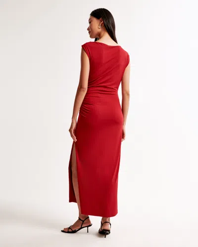 Abercrombie & Fitch Asymmetrical Draped Maxi Dress In Red