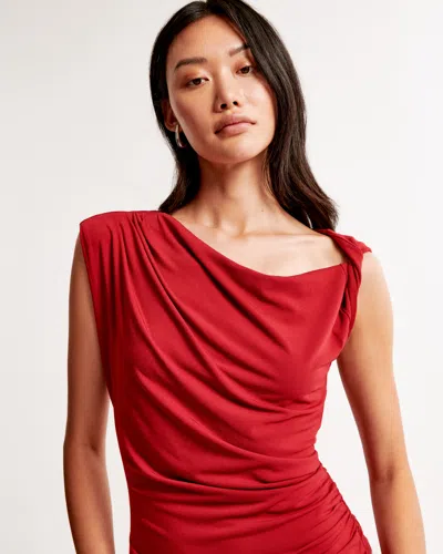 Abercrombie & Fitch Asymmetrical Draped Maxi Dress In Red