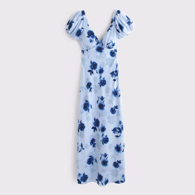 Abercrombie & Fitch Floral-print Puff-sleeve Midi Dress In White
