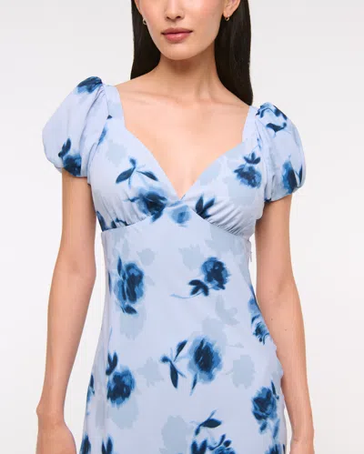 Abercrombie & Fitch Floral-print Puff-sleeve Midi Dress In White