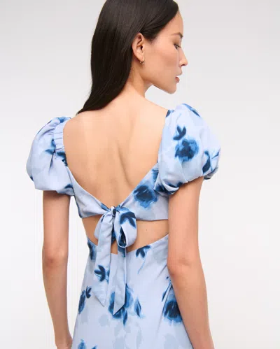 Abercrombie & Fitch Floral-print Puff-sleeve Midi Dress In White