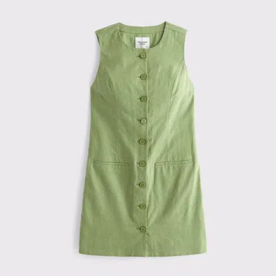 Abercrombie & Fitch The A&f Mara Linen-blend Mini Dress In Green