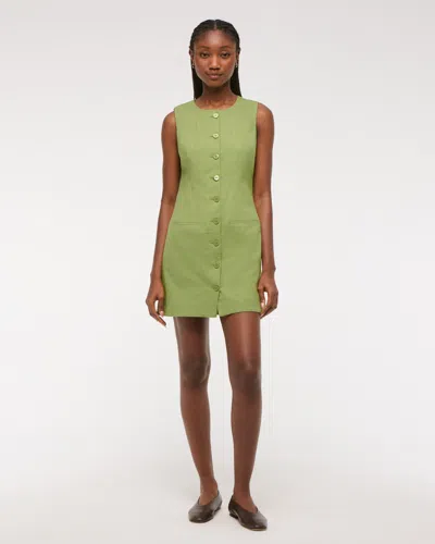 Abercrombie & Fitch The A&f Mara Linen-blend Mini Dress In Green