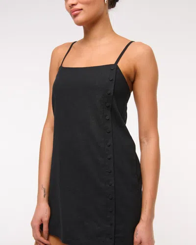 Abercrombie & Fitch Linen-blend Button Skort In Black