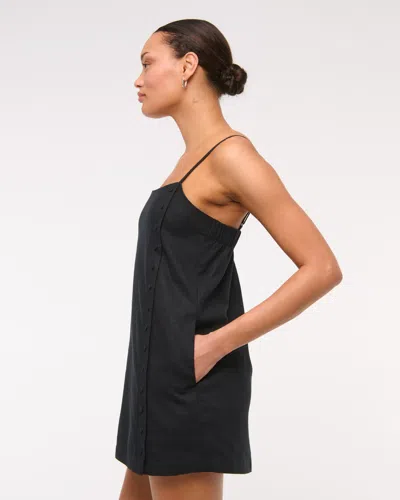 Abercrombie & Fitch Linen-blend Button Skort In Black