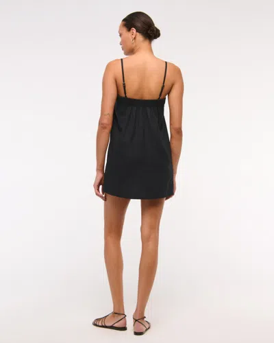 Abercrombie & Fitch Linen-blend Button Skort In Black