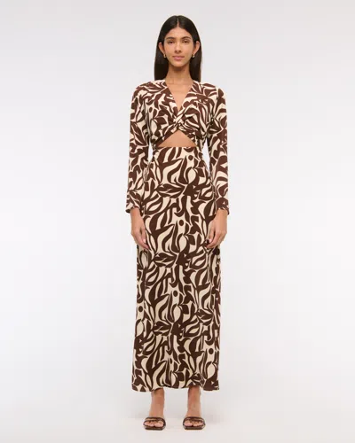 Abercrombie & Fitch Long-sleeve Twist-front Maxi Dress In Brown