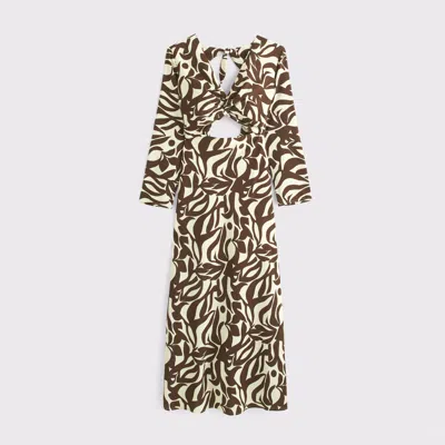 Abercrombie & Fitch Long-sleeve Twist-front Maxi Dress In Brown