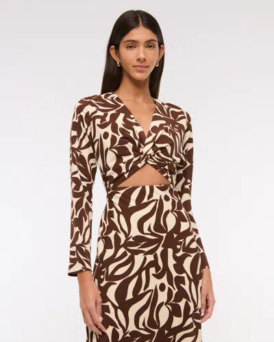 Abercrombie & Fitch Long-sleeve Twist-front Maxi Dress In Brown