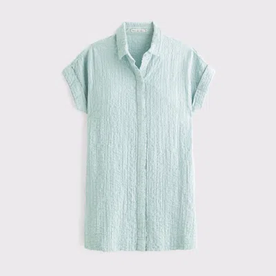 Abercrombie & Fitch Textured Mini Shirt Dress In Blue
