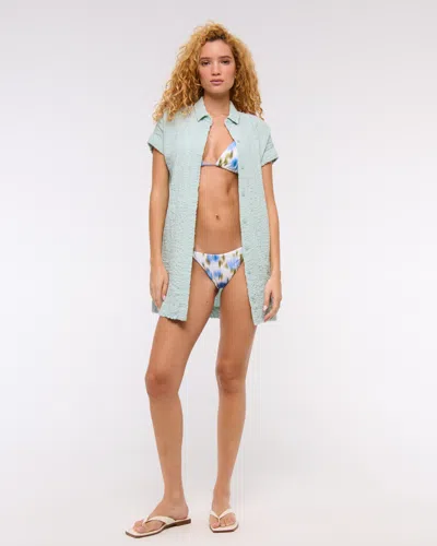 Abercrombie & Fitch Textured Mini Shirt Dress In Blue