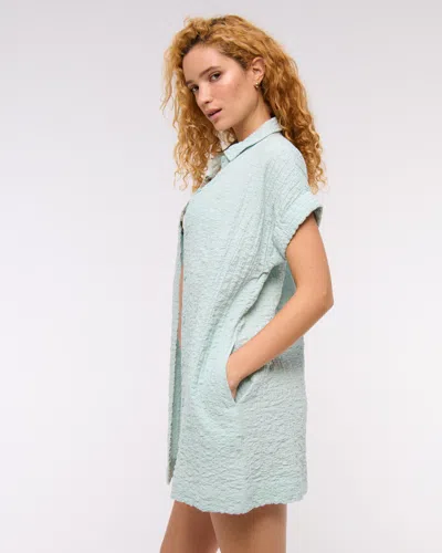 Abercrombie & Fitch Textured Mini Shirt Dress In Blue