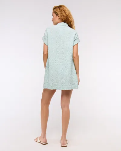 Abercrombie & Fitch Textured Mini Shirt Dress In Blue