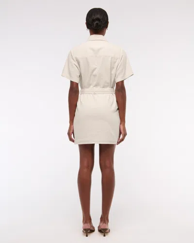 Abercrombie & Fitch Belted Linen-blend Mini Shirt Dress In Sand