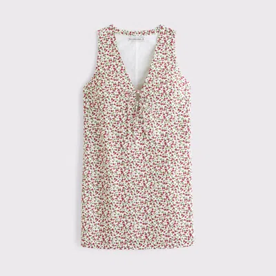 Abercrombie & Fitch Linen-blend Tie-front Mini Dress In Red