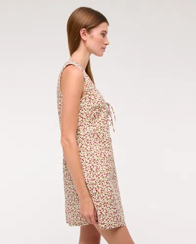 Abercrombie & Fitch Linen-blend Tie-front Mini Dress In Red