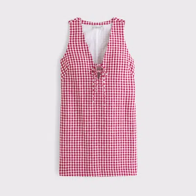 Abercrombie & Fitch Linen-blend Tie-front Mini Dress In Red