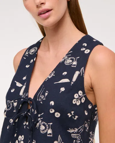 Abercrombie & Fitch Linen-blend Tie-front Mini Dress In Blue