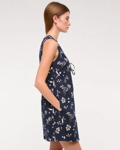 Abercrombie & Fitch Linen-blend Tie-front Mini Dress In Blue